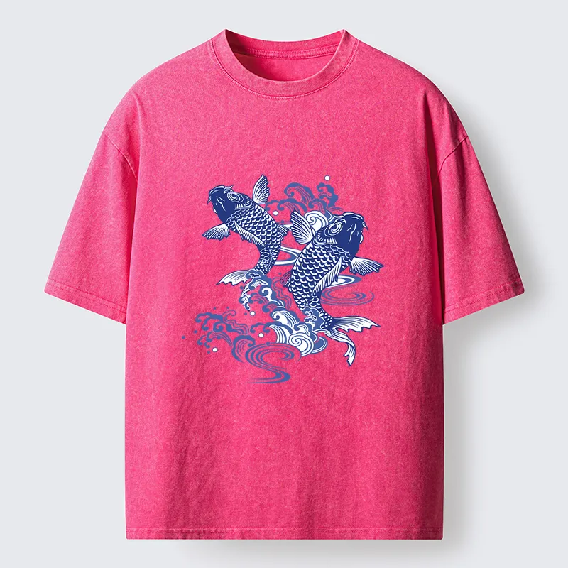 Tokyo-Lion Traditional Koi Pattern Washed T-Shirt