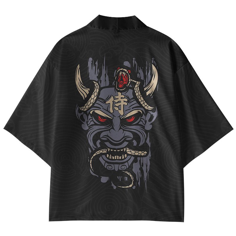 Tokyo-Lion Japanese Kanji Samurai Oni Kimono Cardigan