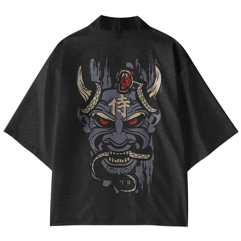 Tokyo-Lion Japanese Kanji Samurai Oni Kimono Cardigan