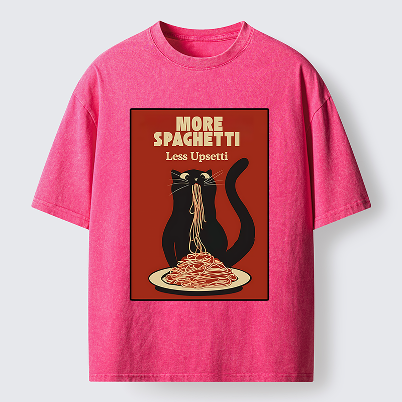 Tokyo-Lion Black Cat Eating Spaghetti Poster Washed T-Shirt