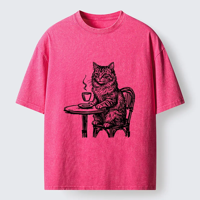 Tokyo-Lion Elegant Long-haired Cat Washed T-Shirt