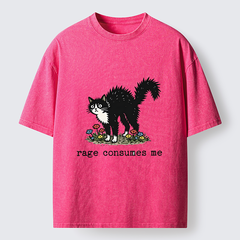 Tokyo-Lion Angry Tuxedo Cat Washed T-Shirt