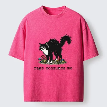 Tokyo-Lion Angry Tuxedo Cat Washed T-Shirt