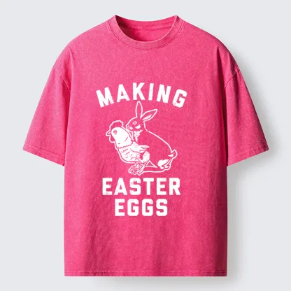 Tokyo-Lion Making Eggs Easter Washed T-Shirt