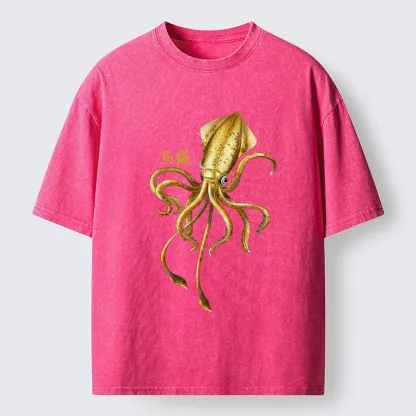 Tokyo-Lion Squid Ink Painting Washed T-Shirt