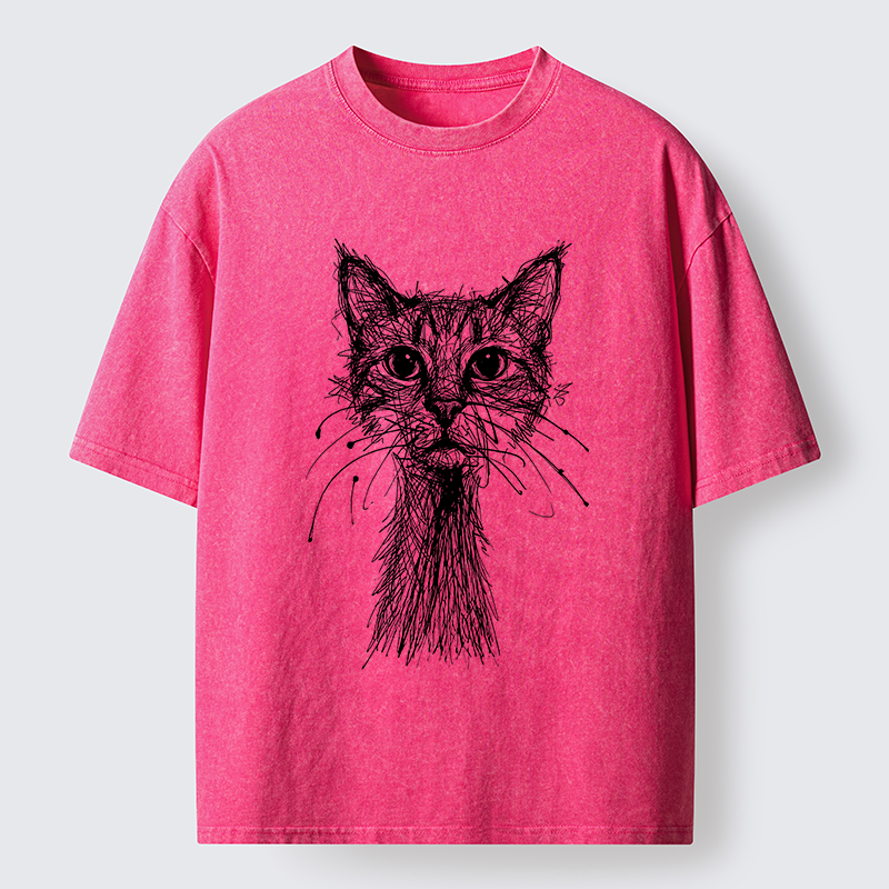Tokyo-Lion Messy Line Cat Washed T-Shirt-Tokyo-Lion