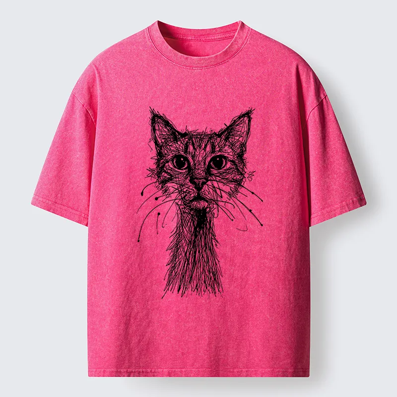 Tokyo-Lion Messy Line Cat Washed T-Shirt-Tokyo-Lion