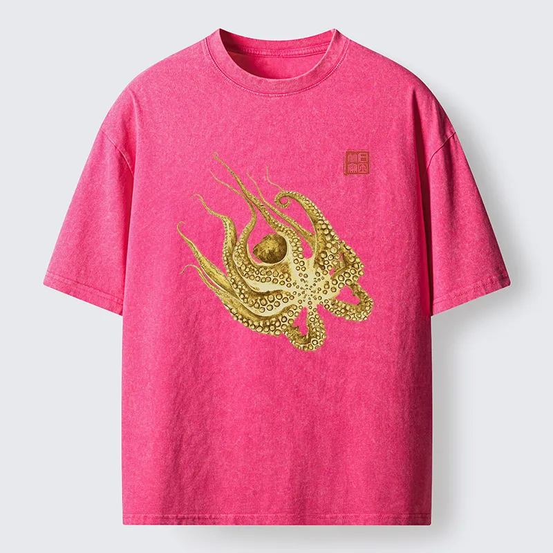 Tokyo-Lion Golden Octopus Washed T-Shirt