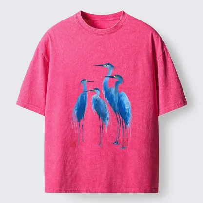 Tokyo-Lion Flocks Of Great Blue Herons Washed T-Shirt