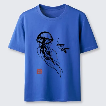 Tokyo-Lion Ink Wash Jellyfish And Fish Classic T-Shirt