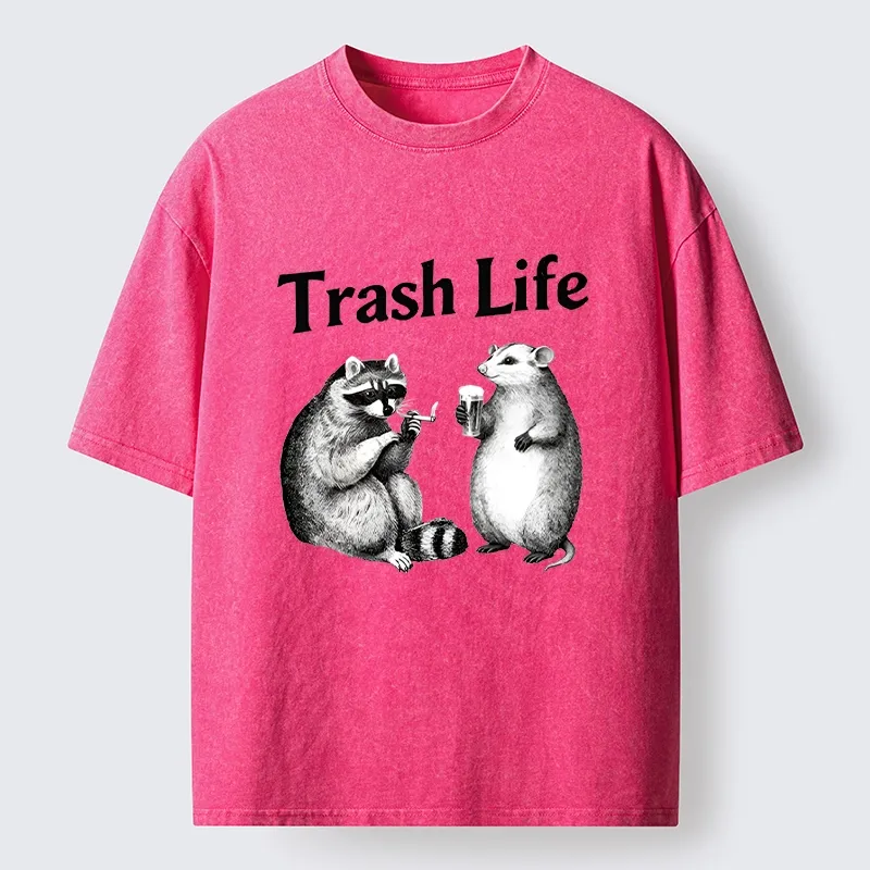 Tokyo-Lion Trash Life Raccoon & Opossum Vibes Washed T-Shirt