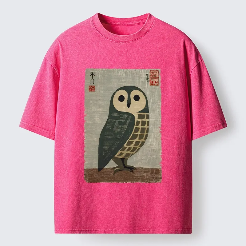 Tokyo-Lion Traditional Owl In Japanese Art Washed T-Shirt