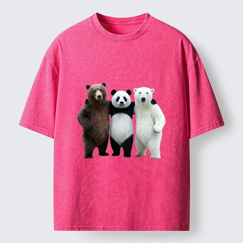 Tokyo-Lion Three Bears Stand Together Washed T-Shirt