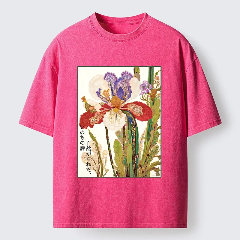 Tokyo-Lion Vintage Japanese Flower Painting Washed T-Shirt-Tokyo-Lion