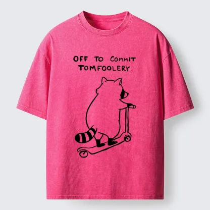Tokyo-Lion Scooter Raccoon Funny Meme Washed T-Shirt-Tokyo-Lion