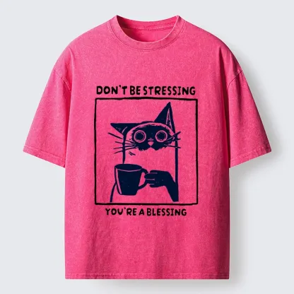 Tokyo-Lion Coffee Cat Blessing Meme Washed T-Shirt-Tokyo-Lion