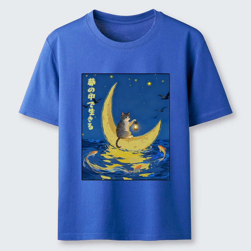 Tokyo-Lion Cat On Moon Boat Over Sea Classic T-Shirt-Tokyo-Lion