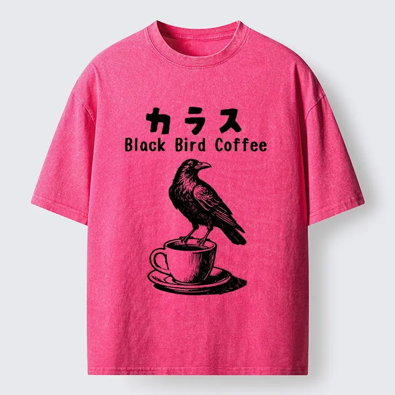 Tokyo-Lion Black Bird Coffee Break Meme Washed T-Shirt-Tokyo-Lion