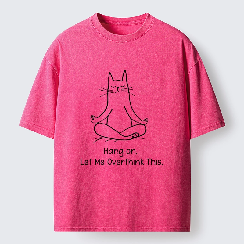 Tokyo-Lion Meditating Cat Overthinking Vibe Washed T-Shirt