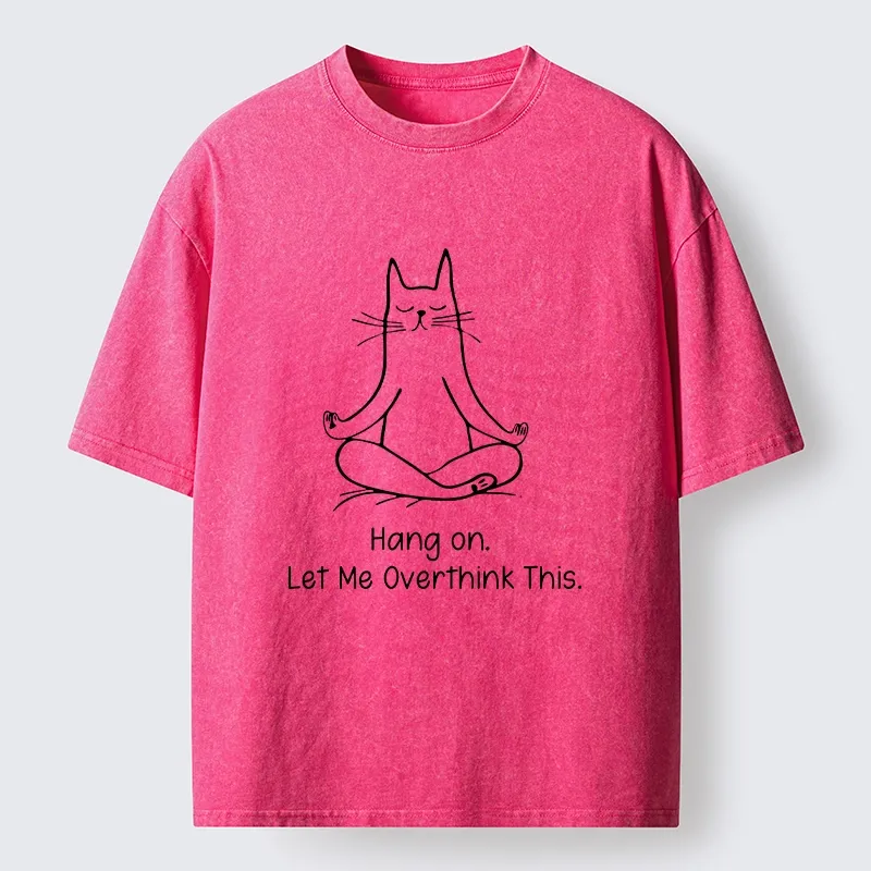 Tokyo-Lion Meditating Cat Overthinking Vibe Washed T-Shirt