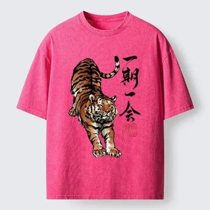 Tokyo-Lion Japanese Ink Tiger Art Washed T-Shirt