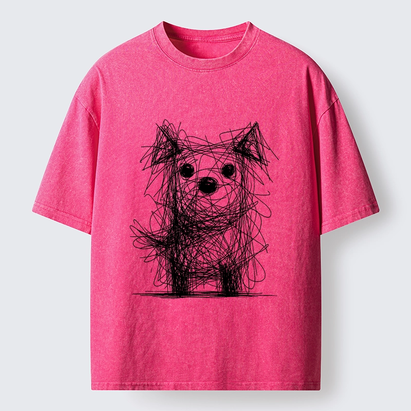 Tokyo-Lion Scruffy Dog Chaos Art Washed T-Shirt
