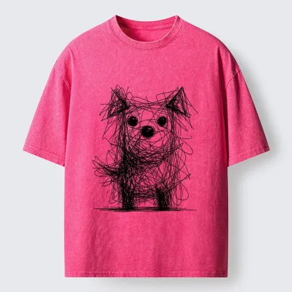 Tokyo-Lion Scruffy Dog Chaos Art Washed T-Shirt