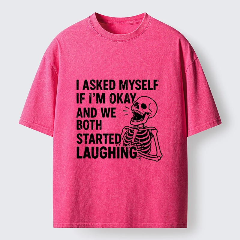 Tokyo-Lion Skeleton Mental Health Joke Washed T-Shirt