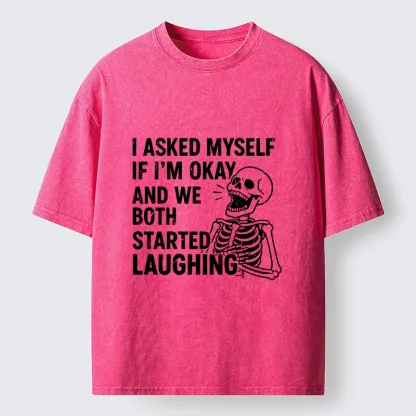 Tokyo-Lion Skeleton Mental Health Joke Washed T-Shirt