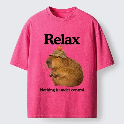 Tokyo-Lion Capybara Fishing Funny Meme Washed T-Shirt