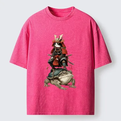 Tokyo-Lion Japanese Samurai Cat Warrior Washed T-Shirt