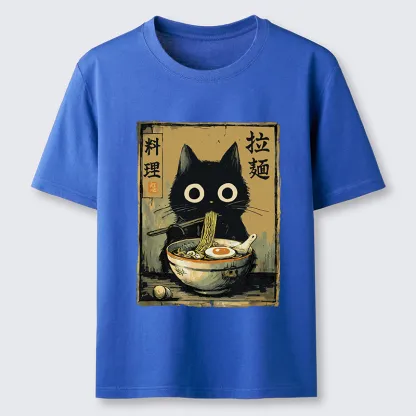 Tokyo-Tiger Cute Black Cat Eating Ramen Japan Classic T-Shirt