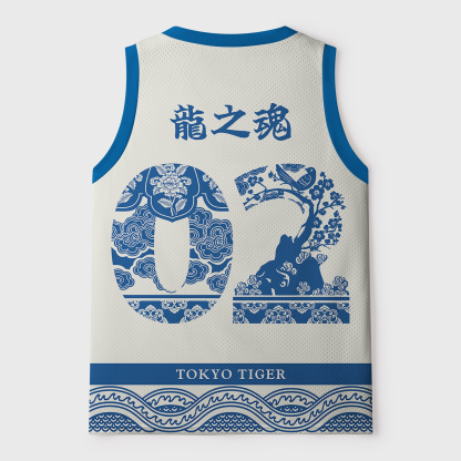Tokyo-Lion Azure Dragon Porcelain Mesh Tank Top-Tokyo-Lion