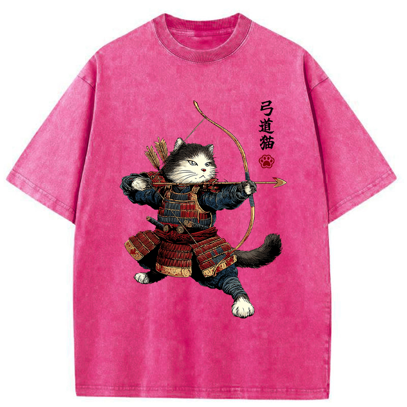Tokyo-Lion Kyudo Samurai Cat Washed T-Shirt