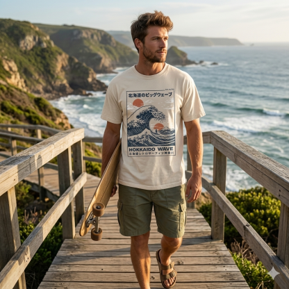 Tokyo-Lion Surfing In Hokkaido Washed T-Shirt