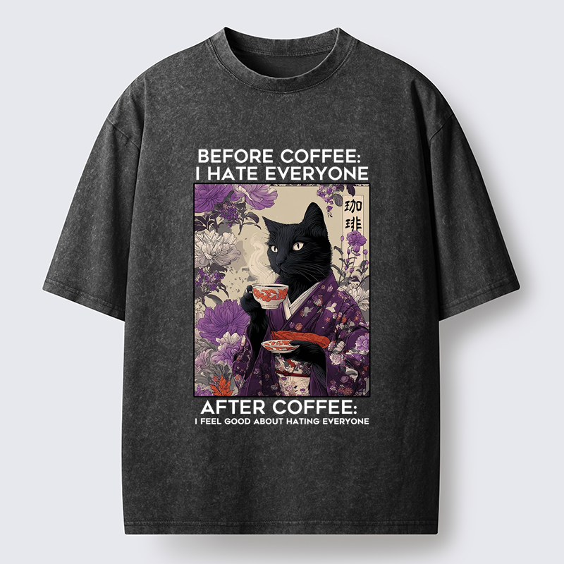 Tokyo-Lion Coffee First, Humans Later Washed T-Shirt