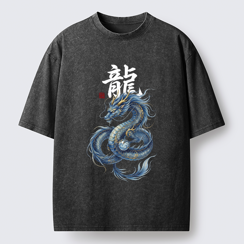 Tokyo-Lion Mythic Blue Dragon Washed T-Shirt