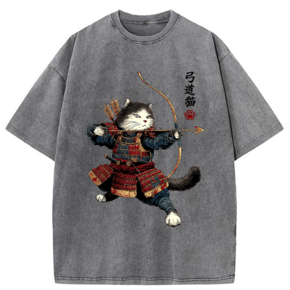 Tokyo-Lion Kyudo Samurai Cat Washed T-Shirt