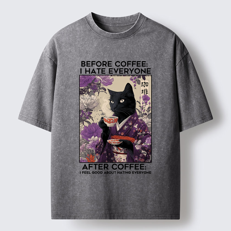 Tokyo-Lion Coffee First, Humans Later Washed T-Shirt