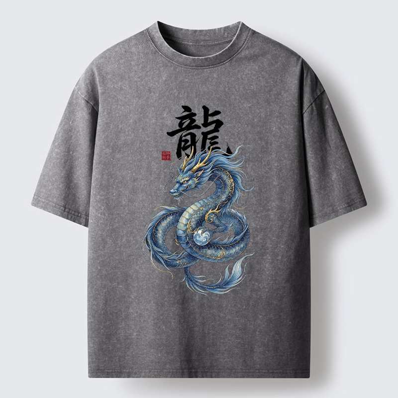 Tokyo-Lion Mythic Blue Dragon Washed T-Shirt-Tokyo-Lion