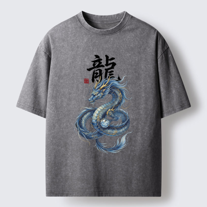 Tokyo-Lion Mythic Blue Dragon Washed T-Shirt-Tokyo-Lion