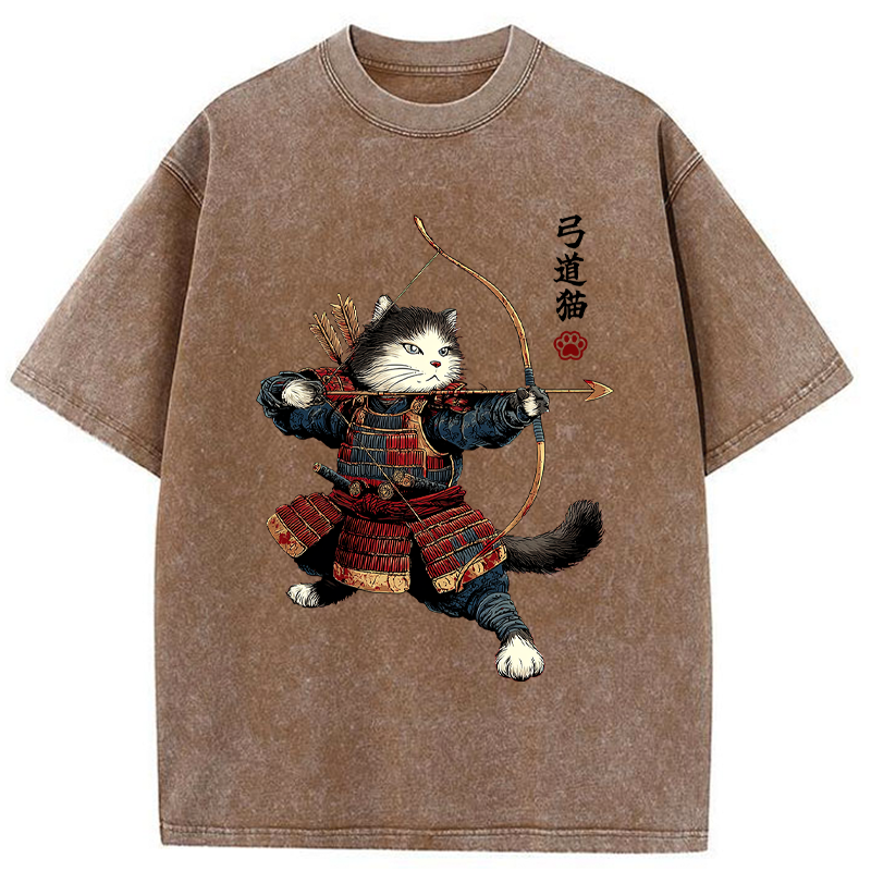 Tokyo-Lion Kyudo Samurai Cat Washed T-Shirt