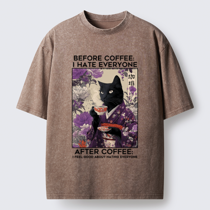 Tokyo-Lion Coffee First, Humans Later Washed T-Shirt
