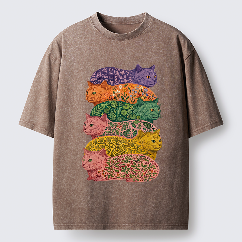 Tokyo-Lion Botanical Felines Stacking Washed T-Shirt