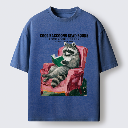 Tokyo-Lion Cool Raccoon Reads Washed T-Shirt