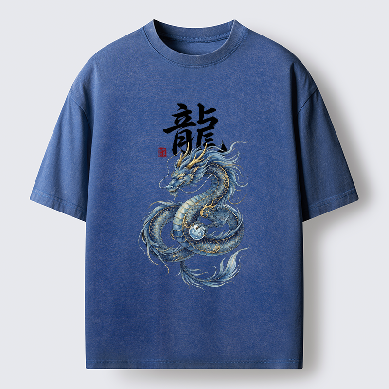 Tokyo-Lion Mythic Blue Dragon Washed T-Shirt-Tokyo-Lion
