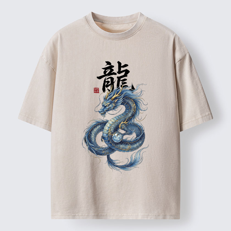 Tokyo-Lion Mythic Blue Dragon Washed T-Shirt