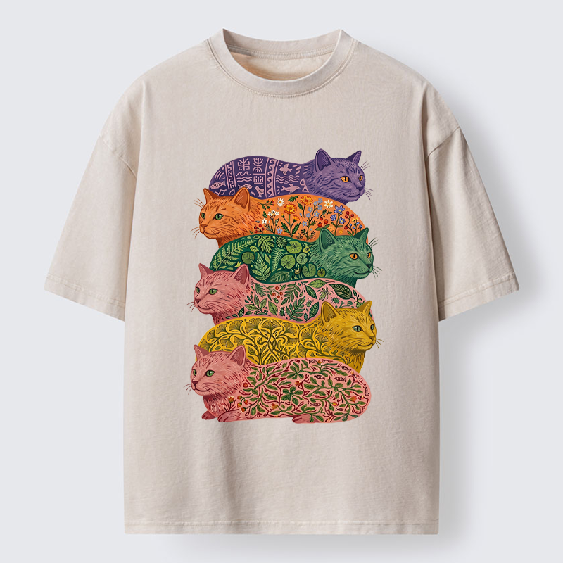 Tokyo-Lion Botanical Felines Stacking Washed T-Shirt