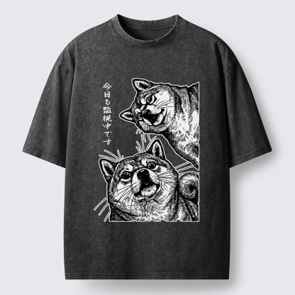 Tokyo-Lion Two Dogs Are Watching You Washed T-Shirt