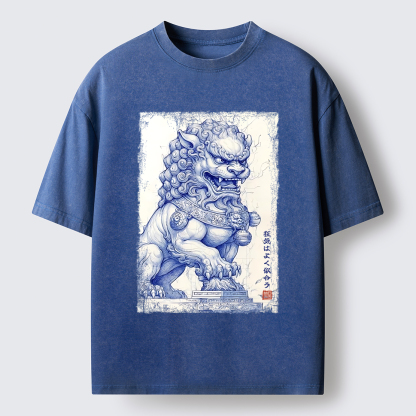 Tokyo-Lion Ink Painting：Madness Suits You Washed T-Shirt-Tokyo-Lion